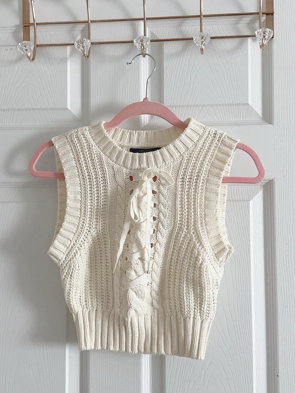 Forever 21 Cream Cable-Knit Lace-Up Sleeveless Sweater